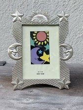 Vintage Celestial Decor Frame Sun Moon Silver Metal 90s 3x5.5”  picture