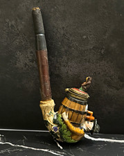 Antique German Porcelain Tobacco Pipe, Hand-Painted Bavarian Alpine Figural Man  picture