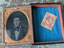 1860's Male Portrait Tinted Tintype w Original 1866 Stamp, Partial Case picture