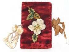Antique Victorian VELVET Book, Sewing NEEDLE CASE, Embroidered Wool, Silk Ribbon picture