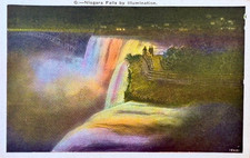 Original 1925 Niagara Falls New Floodlights Rainbow Night Illumination Postcard picture