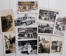 11 Vtg. 1930s-40s Photos Men Women Posing Cars Sedans Motorcycle Gas Pumps Dog picture