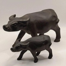 MCM Chinese Vintage 1960s Hand Carved Artisan Hardwood Water Buffalo Pair(2) picture