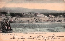 Seaside Oregon OR Historic Hotel Moore hand colored Promenade Vtg Postcard K20 picture