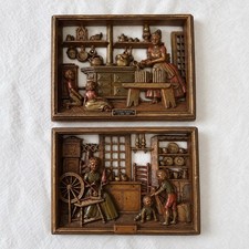 Set of 2 Vintage Burwood Products 3D Sculpted Wall Hanging Plaques picture