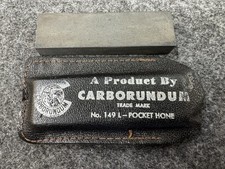 Vintage CARBORUNDUM Pocket Hone No. 149 L Knife Sharpening Stone w/ Leather Case picture