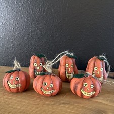 Set of 6 Whimsical Funny Paper Mache Like Pumpkins Jack-O-Lanterns Halloween picture