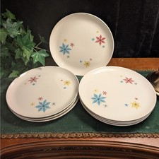 WS George Mulby StarGlow Atomic Floral Dinner Plates Set of 8 MCM 1950s Rare picture