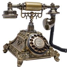 Antique Vintage Handset Old Telephone European Style Rotary Dial Phone Gold New picture