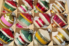 Lot VTG Glass Mica Striped TORNADO UFO Drop Christmas Ornaments Shiny Brite picture