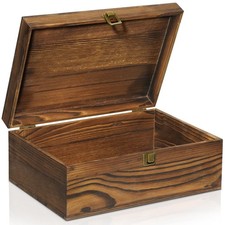 Large Wooden Keepsake Box, Vintage Storage Box with Hinged Lid, Decorated picture