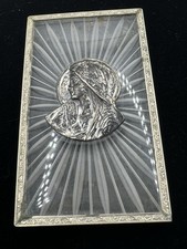 Wow Antique Art Deco Camphor Glass Virgin Mary Plaque Sunburst Frame Engraved Ar picture