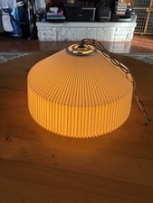 Vtg MCM Atomic Beige Plastic Pleated Hanging Swag Lamp Light Fixture-16x9”-EUC picture