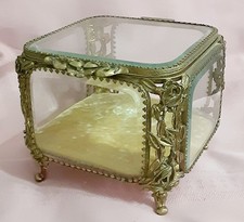 BIG Vtg Ormolu Hollywood Regency Gold Jewelry Casket Box Bevelled Glass 5