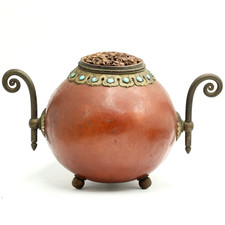 Vintage Old Tibetan Gourd Incense Burner Censer Openwork Carved Feng Shui space picture