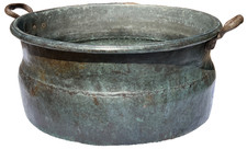1880s Large COPPER CAULDRON  TIN-LINED  22 inch  ANTIQUE Verdigris Patina  picture