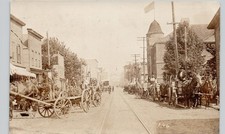 DOWNTOWN STREET SCENE waupun wi c1910 postcard wisconsin real photo rppc wagon picture