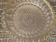 Vintage Clear Glass Ashtray - Heavy 7” Round Decorative Scalloped Etched Retro picture