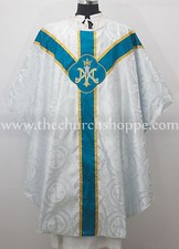 Marian blue with Silver brocade vestment,stole set,gothic chasuble,casulla picture