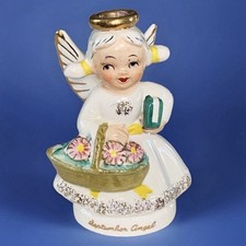 Vintage 1950s September Angel Figurine Flowers School Book Japan W/sticker 4.5” picture
