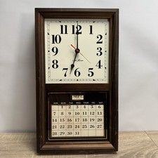 Vintage Seth Thomas Wood Wall Clock Perpetual Calendar Grid 10.5x18 Works READ picture