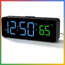 Digital Alarm Clock Black-Blue 4 Brightness Levels Temperature 24Hr Time picture