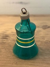 VINTAGE 1940's ANTIQUE PREMIERE GLASS WORKS UNSILVERED STRIPE RED BELL ORNAMENT  picture