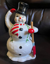 Rare Vintage 1950s Napco Cream & Sugar Stackable Snowman Original Shovel picture