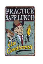 Practice Safe Lunch Use Condiments Funny Retro 8x12 Aluminum Metal Bar Sign picture