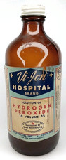 Antique 1940s Advertising Amber Glass Bottle With Paper Label Hydrogen Peroxide picture