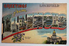 1945 IL Postcard Greetings From Litchfield Illinois large letters vintage picture