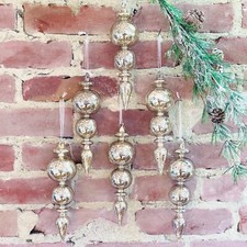 Silvered Mercury Glass Finial Ornaments Set of SIX Christmas Ornaments picture
