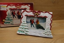 Vintage 1991 Macy's Christmas Photo Frame Trees Bells Snow Original Box picture