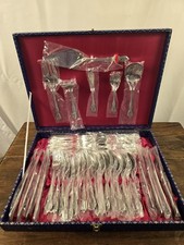 VTG NIB 46pc Stanley Roberts Floral Stainless Steel Box, Flatware & Hostess Set  picture