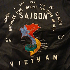 Saigon Vietnam 66-67 Embroidered Tour Jacket w/ Map Tiger & U.S. Flag Patches picture