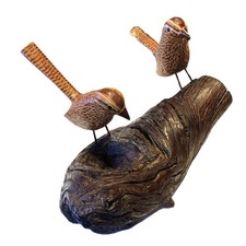 Birds Sculpture Hand Carved Wood Unique Walnut Tree Burl MCM Vintage PET RESCUE picture