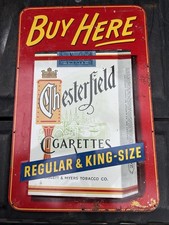Original Chesterfield Cigarettes Tin Metal Buy Here Sign 1950’s picture