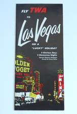 Vintage LAS VEGAS Fly TWA Brochure - Fold Out - 1950's? - Airline, Casinos & $ picture
