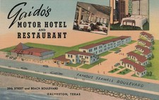 Vintage Gaido's Motor Hotel Restaurant Pier 39 Galveston Texas Postcard picture