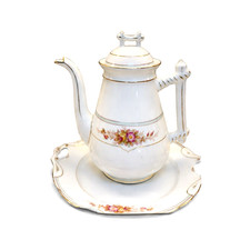 Antique KPM Waldenburg German Porcelain Coffee Tea Set 25pc Branch Handle Rose picture