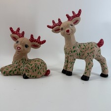 Vintage Kimple Ceramic Molds Christmas Quilted Reindeer Set Figurines Polka Dots picture