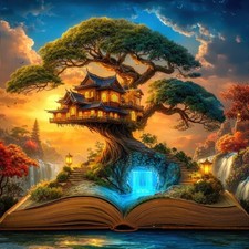 Magical Book Treehouse 1000 Piece Jigsaw Puzzle for Adults - Fantasy Asian Treeh picture