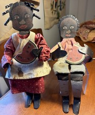 Vintage Black Americana Lot Of 2 Figurines Metal Shelf Sitters 10” By 5” picture