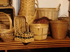 Woven Wicker & Wood Storage Basket Lot, Brown Farmhouse Country, Handles picture