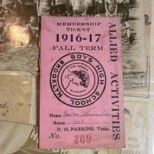 1916-17 Boys High School Brooklyn Allied Activities Membership Ticket, Signed picture