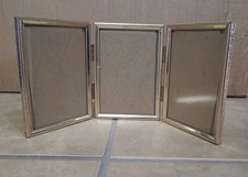 Vintage Tri-Fold 3.5 x 5 inch Frame Picture Photo Gold Tone Folding Tabletop picture