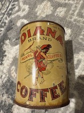 Antique Early Tin Litho Diana 1 Lb Coffee Can Pearl Coffee Akron OH Pry Lid 5.75 picture