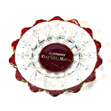 KINGFIELD ME MAINE ANTIQUE Souvenir RED RUBY CUT GLASS  TRINKET PLATE DISH picture