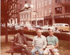 Vtg 1980s Found Photo Boston Mayor Curley Bench Statue VW Van Snapshot picture
