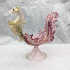 Antique Venetian Winged Horse Hand Blown Footed Compote Bowl Gold Cranberry picture